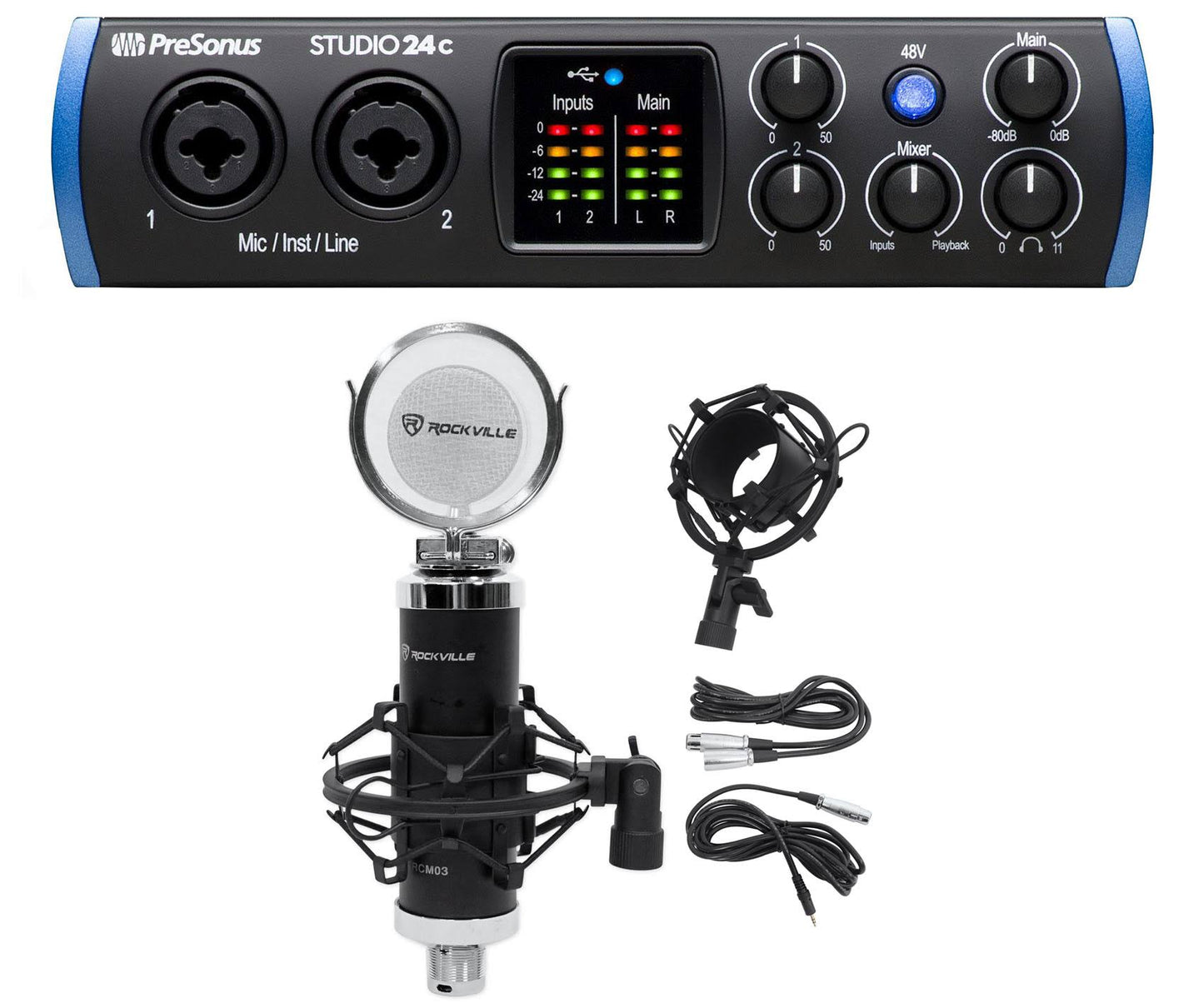 Studio 24c 2x2 Usb-C Audio Midi Recording Interface And Studio Microphone