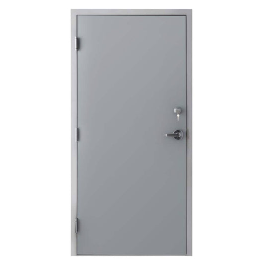 36 In. X 80 In. Gray Left-Hand Flush Steel Commercial Door With Knock