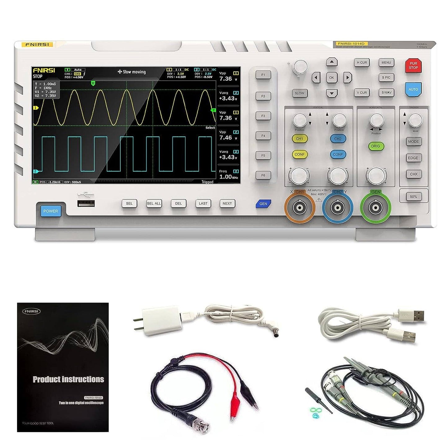 2 Channel Oscilloscope Ads1014d, 2in1 Oscilloscope And Signal Generator 100mhz Built-In 1gb Storage Space