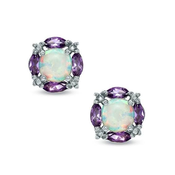 5.0mm Cushion-Cut Lab-Created Opal And Amethyst Earrings In Sterling