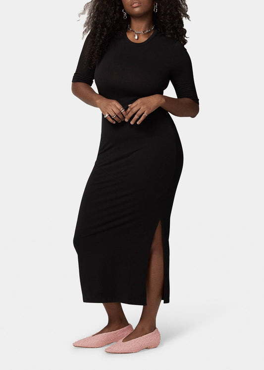 Womens Fitted Midi Dress W/ Elbow Sleeves