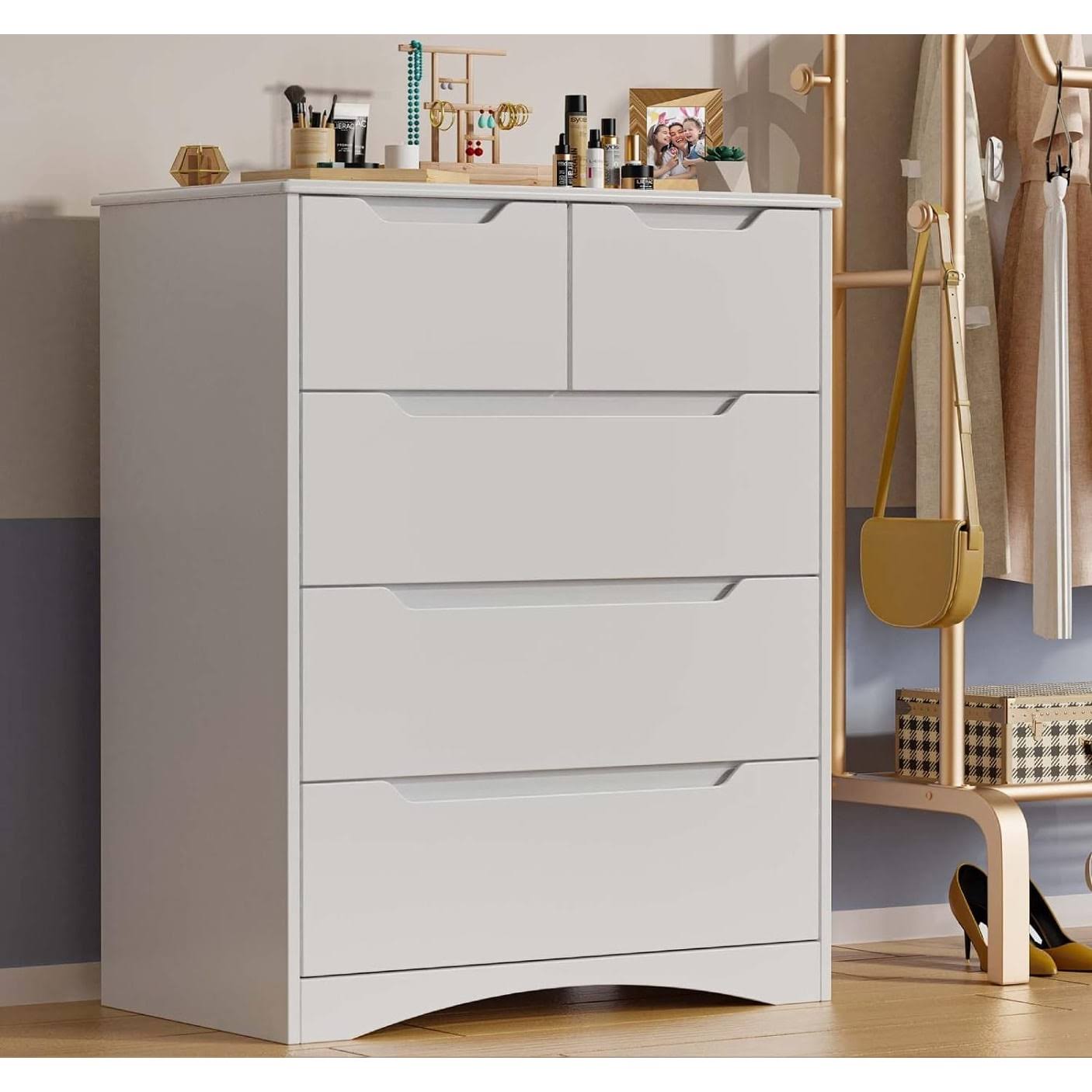 5 Drawers Chest White Wood Drawer Dresser For Bedroom