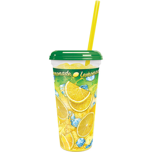 32 Oz. Clear Tall Plastic Lemonade Souvenir Cup With Straw And Lid