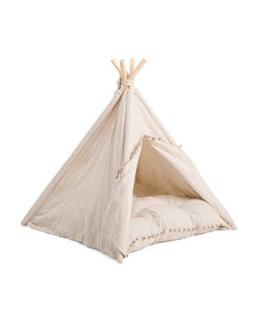 28x31 Pinstripe Pet Tent | Cream