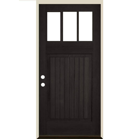 36 In. X 80 3 Lite V Stain Right-Hand Douglas Fir Prehung Front Door