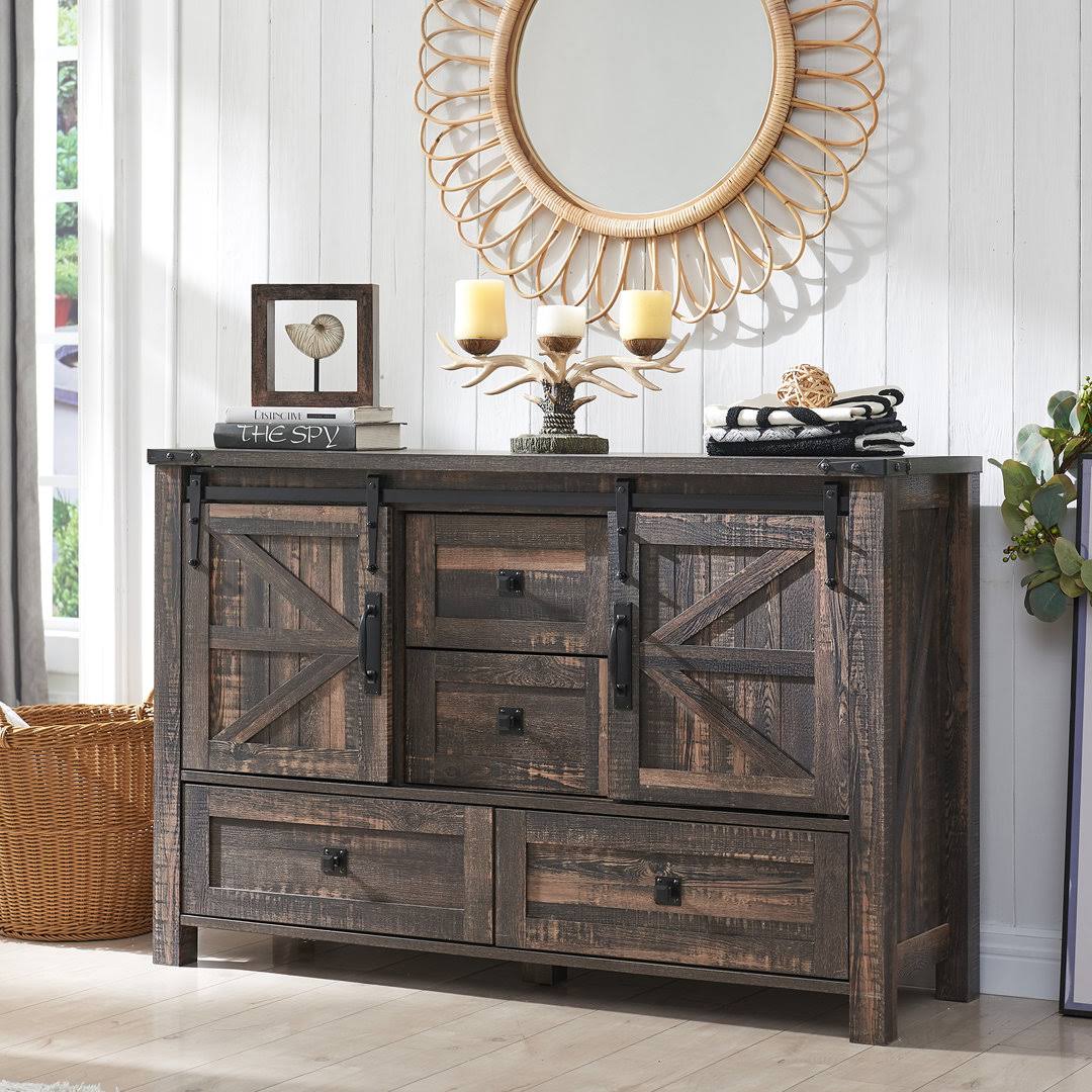 48w Farmhouse Chest Of Drawers Bedroom Dresser With 4 Drawers & Sliding Barn Doors Gracie Oaks