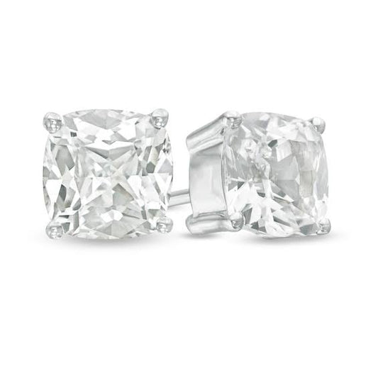 5.0mm Cushion-Cut Lab-Created White Sapphire Solitaire Stud Earrings In Sterling