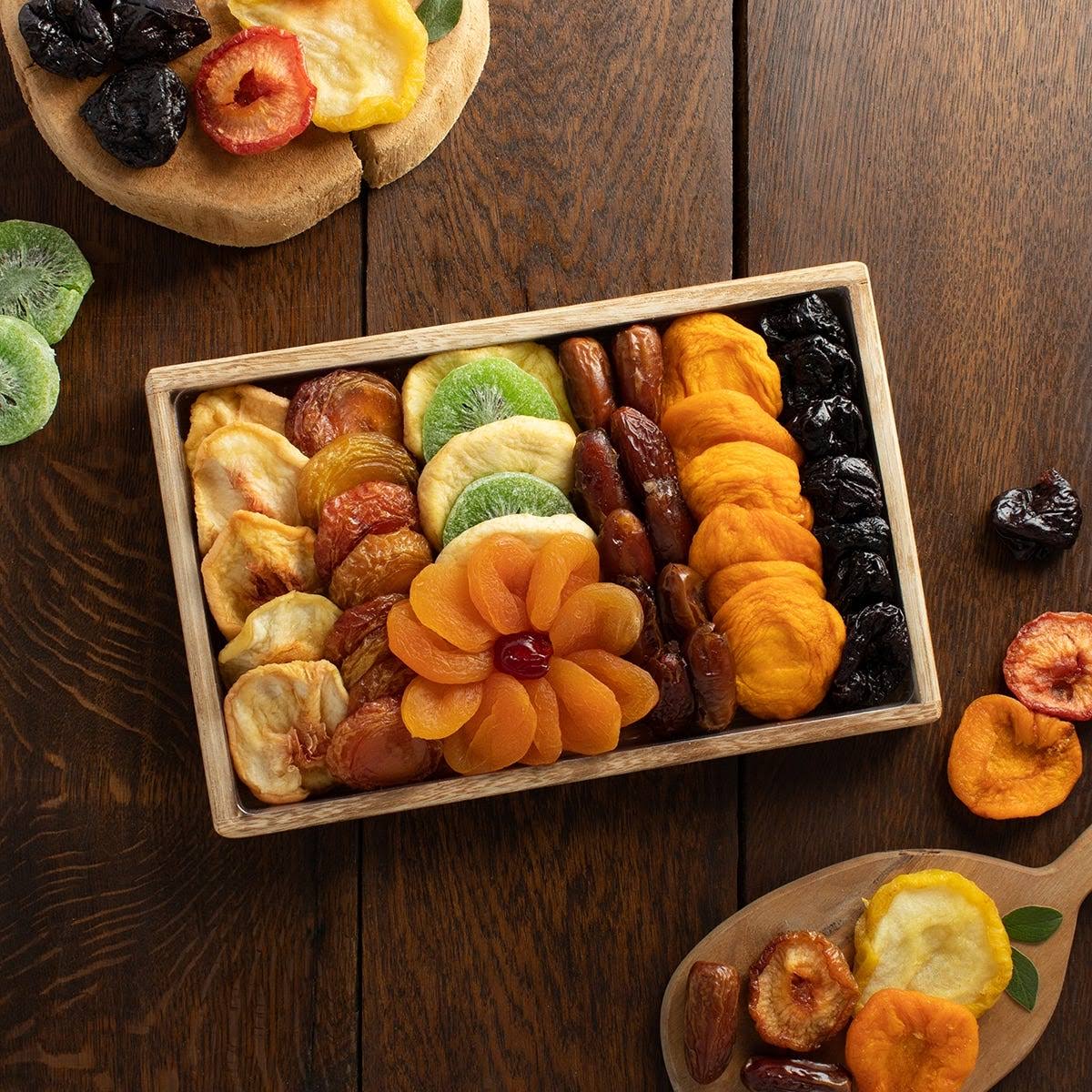 ® Dried Fruit Medley Tray Featuring Peaches, Apples, Plums, Kiwis, Apricots, And Dates