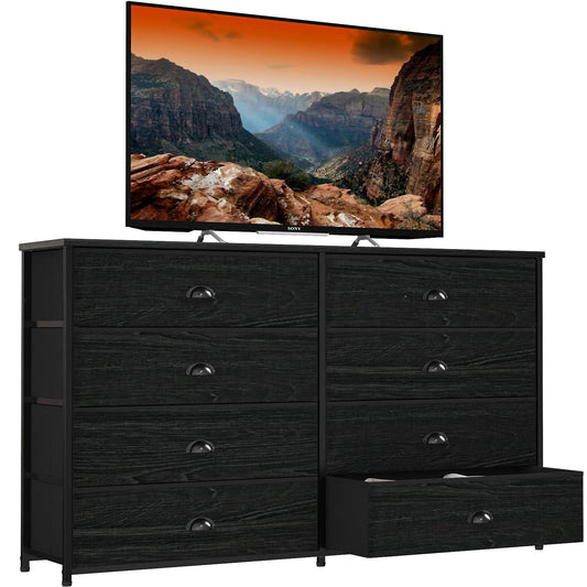 Wide Dresser With 8 Fabric Drawers, Tv Entertainment Center With Storage For 55 Tv, Large Chest Of Drawers For Bedroom, Living Room, Dorm