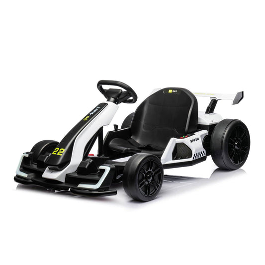 24v Electric Go Kart For Kids, 7.5 Mph Drift Kart With 300w Motor, Drift/Sport Mode, Length Adjustment (White)