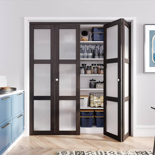 3-Lite Glass Door Solid Manufactured Wood Ancient Wood Color Bi-Fold Door With Installation Hardware Hozone Door Size: 48 X 77.8