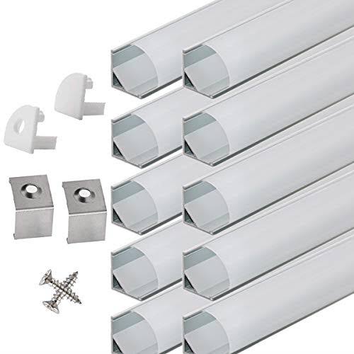 10-Pack 6.6ft/2 Meter Led Aluminum Channel V-Shape, Led Profile With End Caps And Mounting Clips For Led Strip Light Mounting