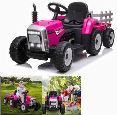 12v Kids Ride On Tractor Toddler Electric Tractor With Trailer Ground Loader