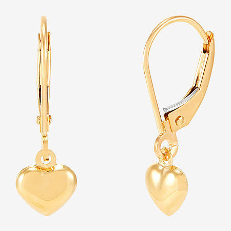 14k Gold Heart Drop Earrings