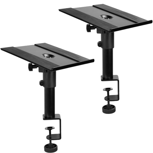 Universal Black Steel Clamp-On Desk / Table Speaker Stands, 2 Pack