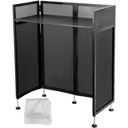 20x40x45 Inches Dj Facade Table Station, Dj Booth Flat Table Top 20x40 Inch, Adjustable Dj Event Facade With White & Black Scrim, Folding