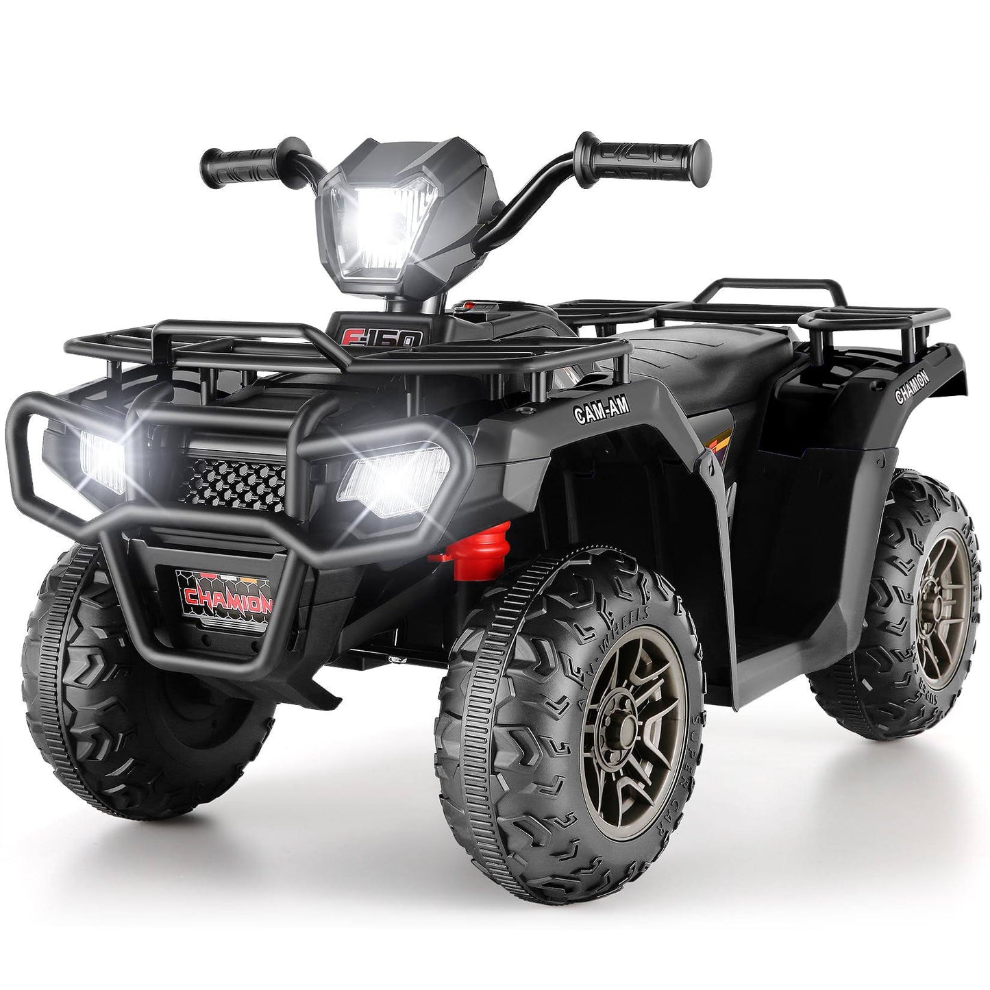 12v Kids Ride On Electric Atv, 4 Wheeler Quad Car For Girls Boys W/Led Lights, Music, High/Low Speed,Treaded Tires, 4 Wheeler For Kids(Black)