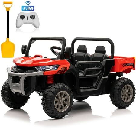 24v Ride On Utv With Remote Control, 2 Seater Ride On Dump Truck Car W/ 2x200w Motor, Electric Battery Powered Ride On Toys With Trailer &