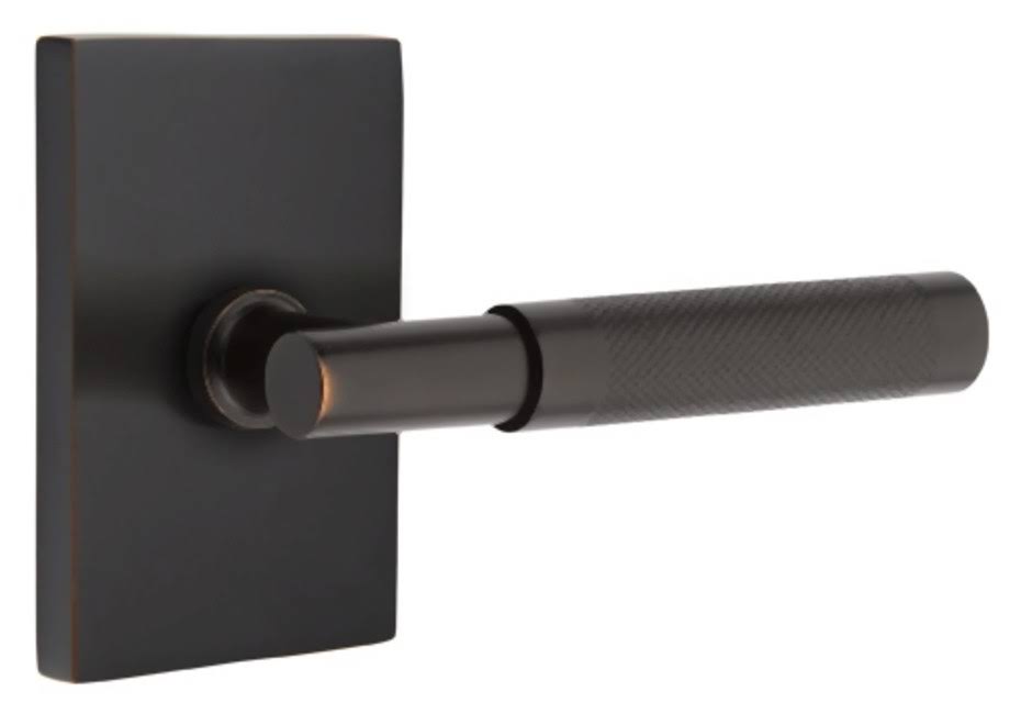 5112.Ta.Kn.Lh Knurled T-Bar Left Handed Passage Door Lever Set With Modern Rectangular Rose From The Select Brass Collection