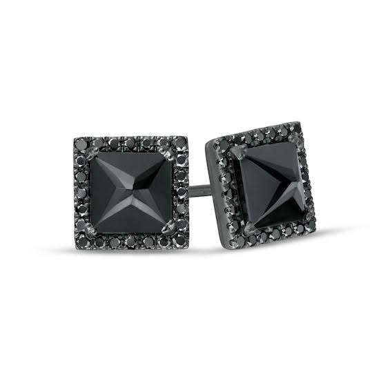 Vera Wang Men Black Spinel And 1/4 Ct. T.W. Black Diamond Stud Earrings In Sterling