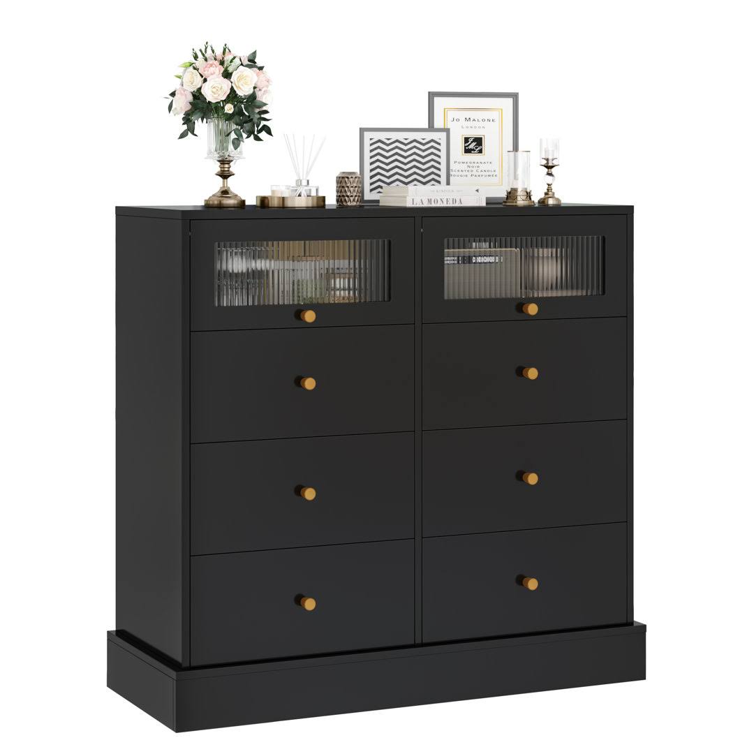 39.4 W 6 Drawer Double Dresser With Glass Doors Homecho Color: Black