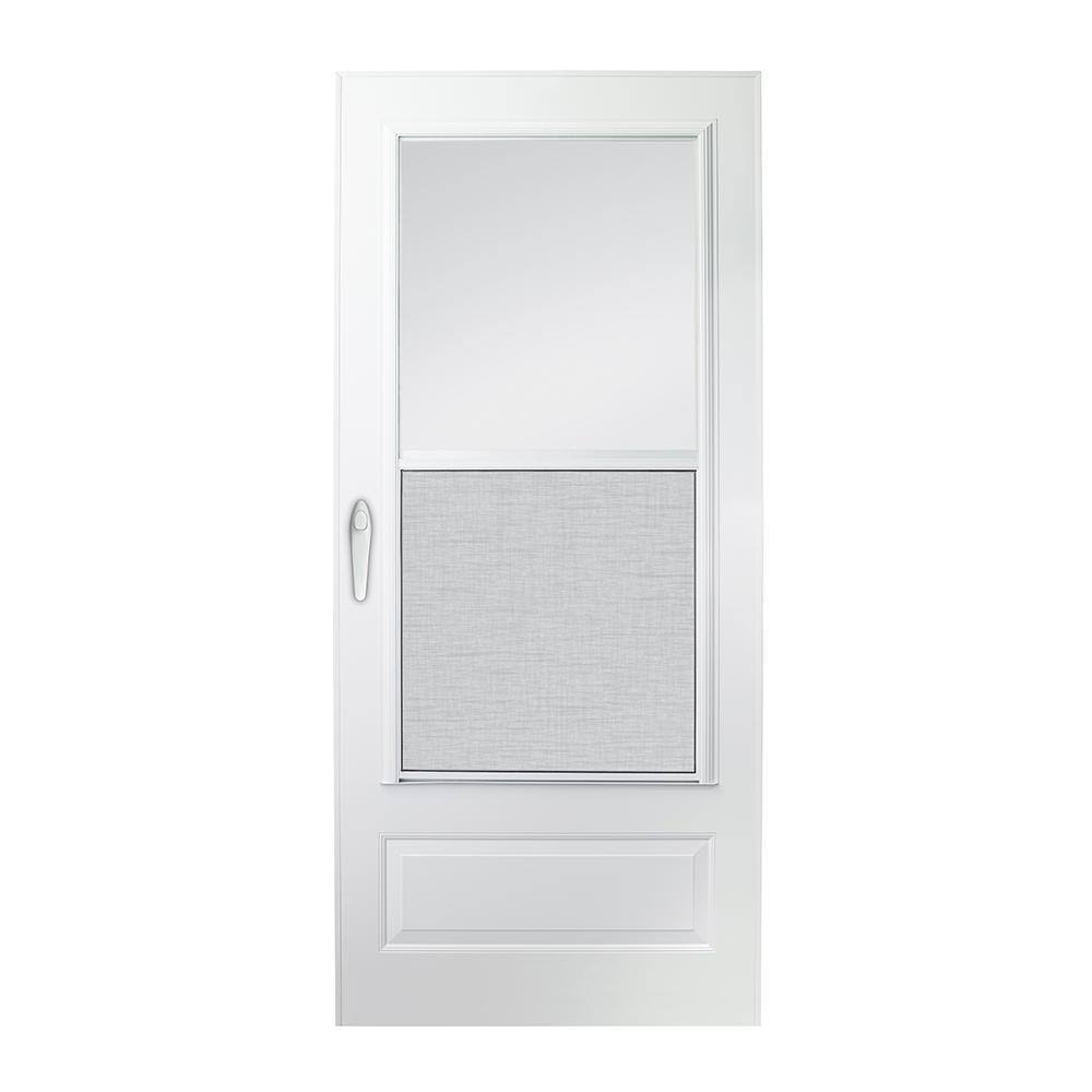 100 Series Plus 80 In. White Universal Self-Storing Storm Door With Black Hardware