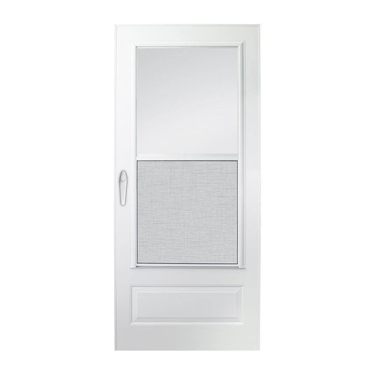 100 Series Plus 80 In. White Universal Self-Storing Storm Door With Black Hardware