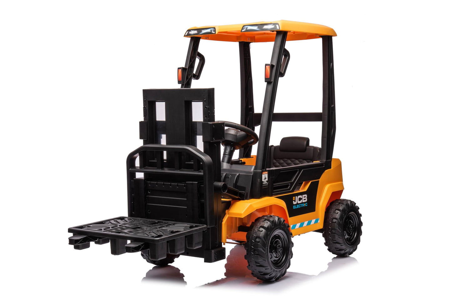 12v Kids Forklift Ride On Car, Licensed Jcb Battery Powered Electric Ride On Construction Car With Liftable Fork, Remote Control, Seat Belt, Spring