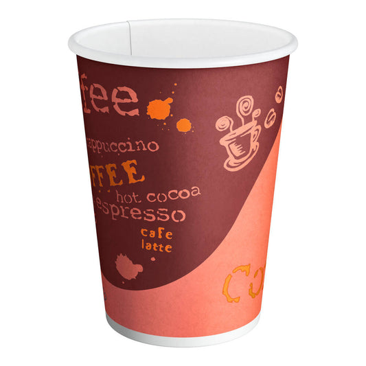 12 Oz. Coffee Print Poly Paper Hot Cup - 1000/Case