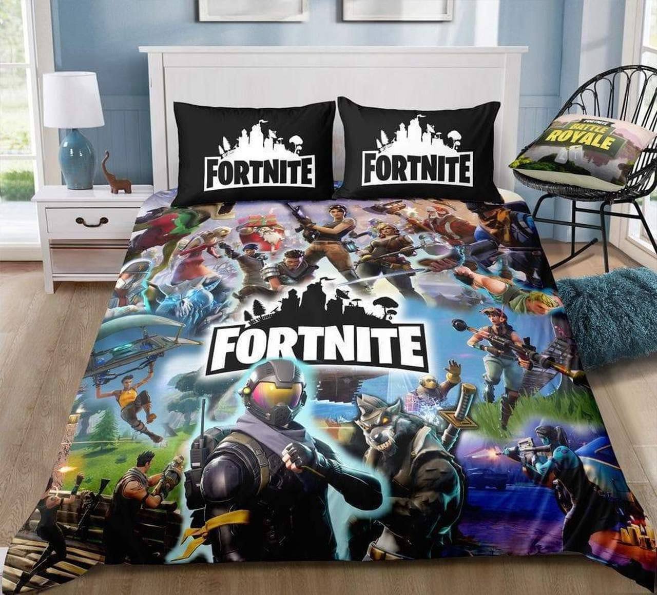 2 - Fortnite Gamer 3d Bedding Set, Duvet Cover + 2 Pillow Cases, Twin