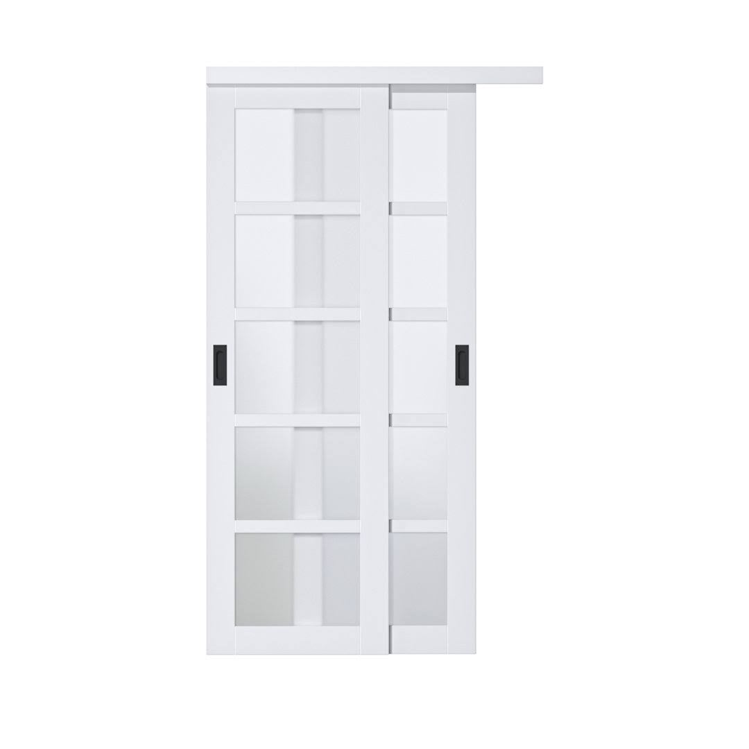 5 Lite Tempered Frosted Glass White Closet Sliding Door With Hardware & Aluminum Home Worthy Size: 48 X 78.7