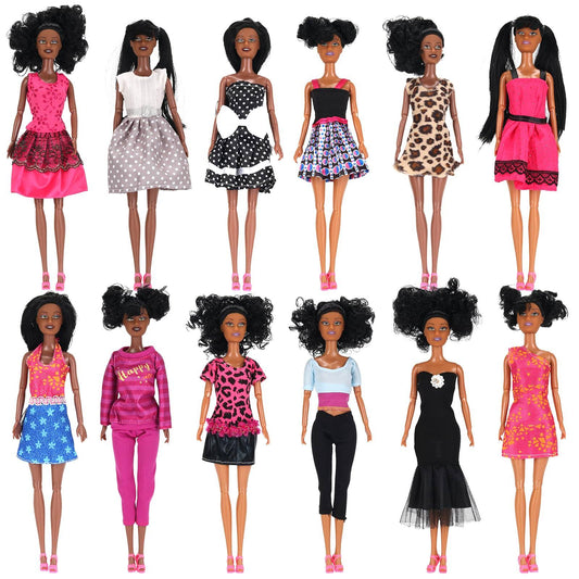 12 Piece African American Black Toy Doll Playset 11.8 Premium Fashion Diversity Dolls