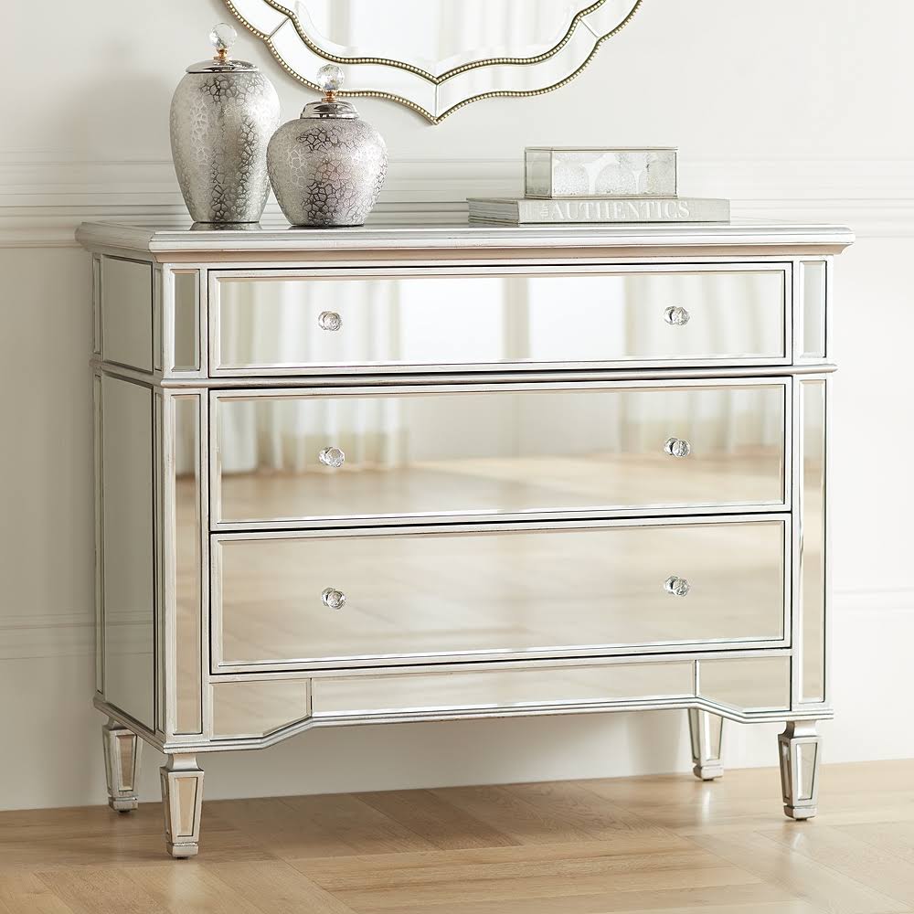 42 Wide 3-Drawer Mirrored Accent Chest 56n03