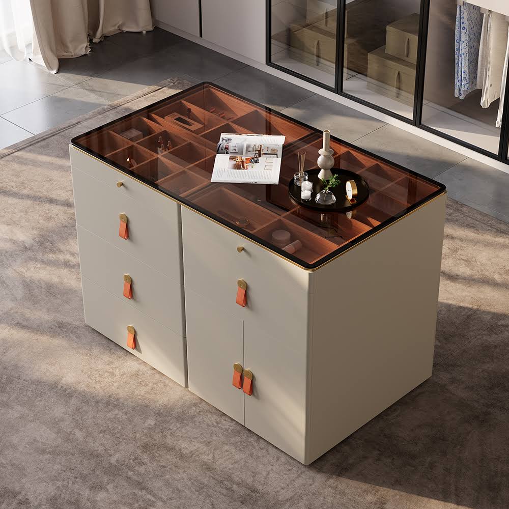 47w Modern Bedroom Dresser For Bedroom With 6 Drawers & Cabinet & Acrylic Top With Jewelry Display Storage