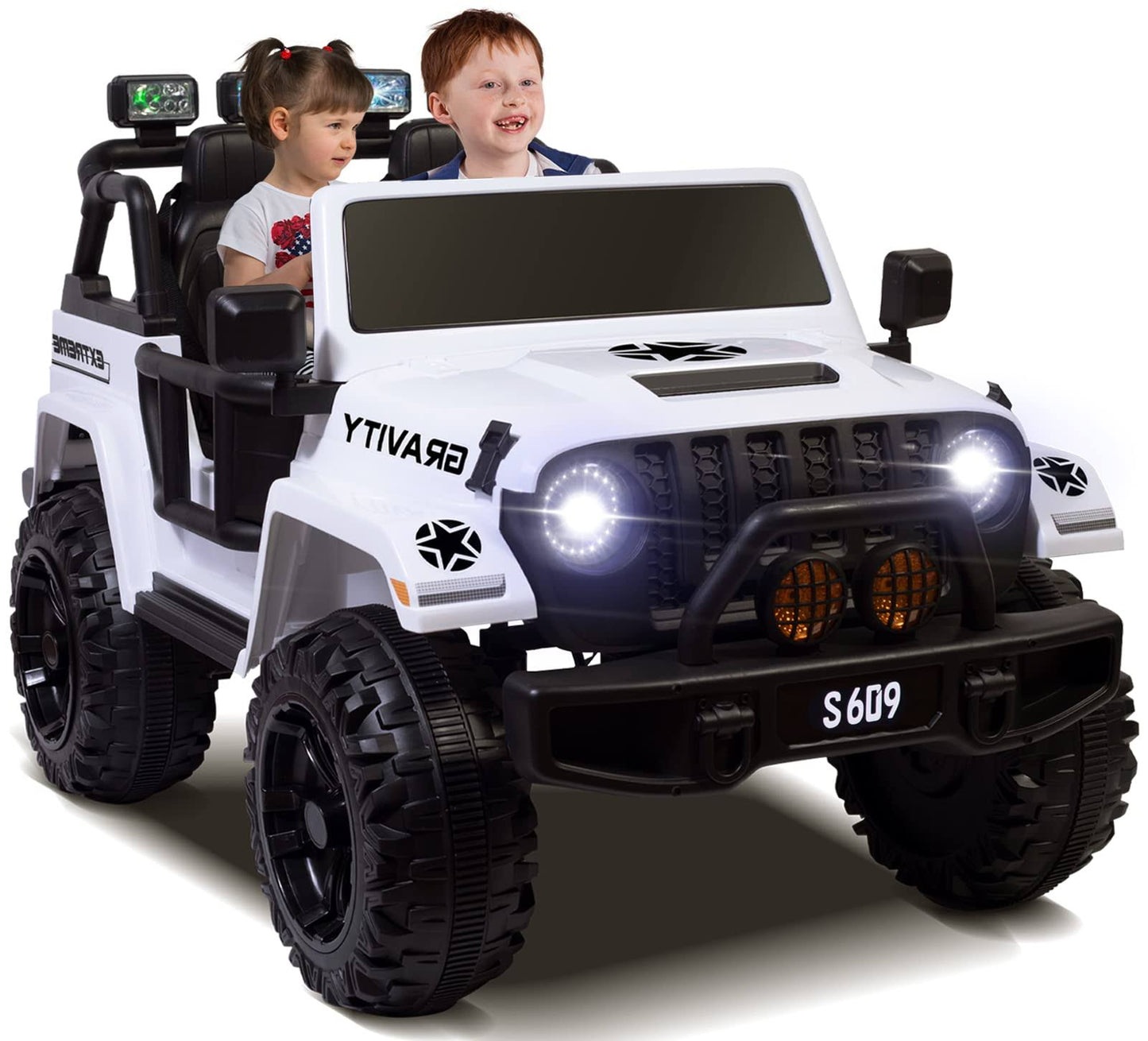 2 Seater Ride On Truck, 12v Large Electric Vehicles Battery Powered Cars For Kids With Remote Control, Spring Suspension, Led Lights, Music (