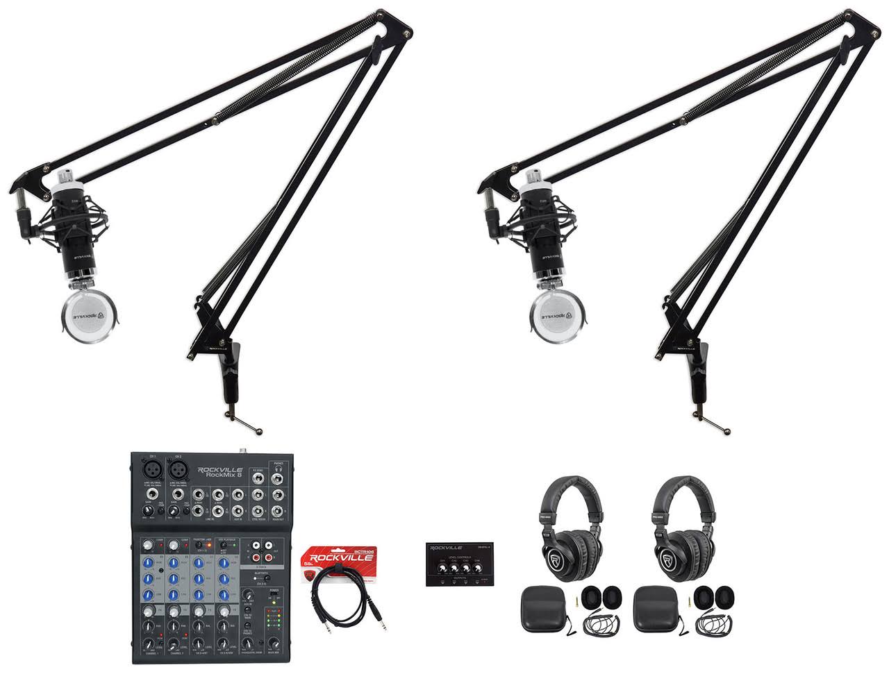 2-Person Podcast Podcasting Recording Bundle W/Mics/Mixer/Headphones