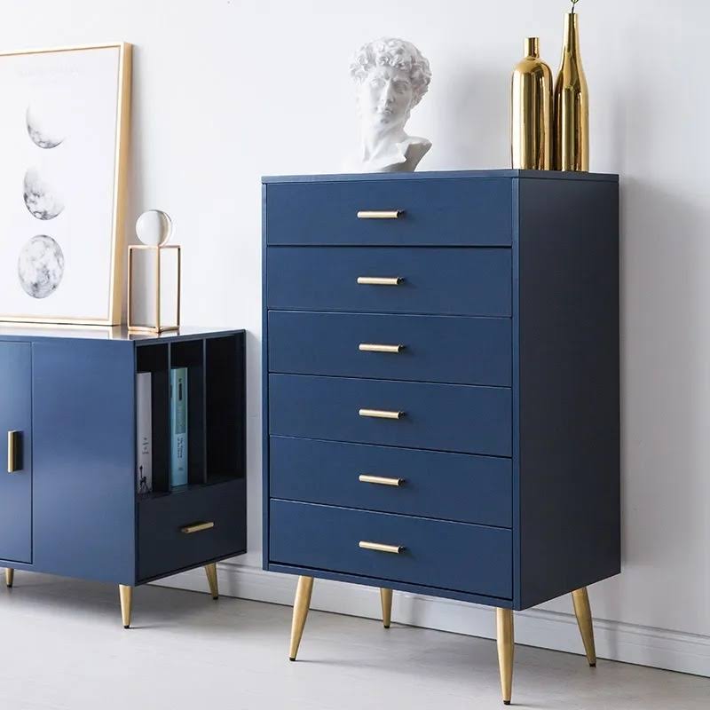 4 Drawer Dresser Modern Blue Wood Storage Chest Accent Cabinet For Bedroom