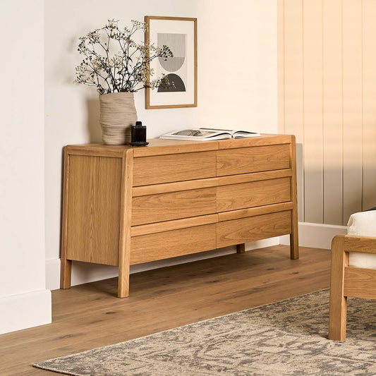 Warm Oak Wood Dresser 6 Drawers