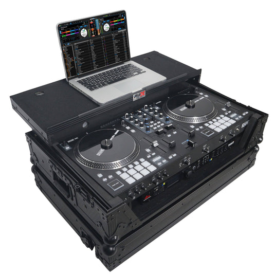 Xs-Raneone Wltbl Flight Case For Rane One Dj Controller W-Sliding Laptop Shelf & Wheels Black On Black