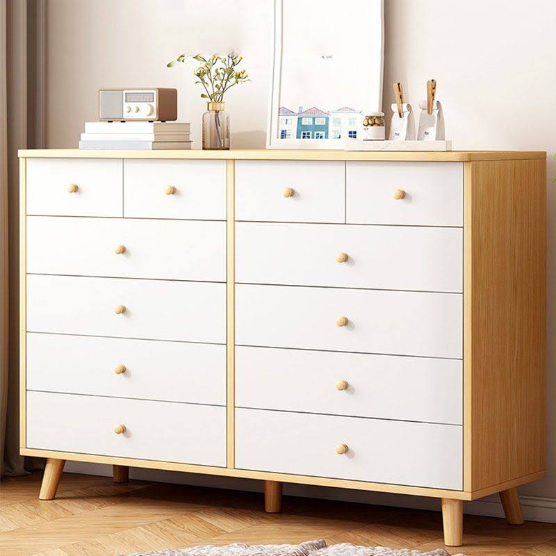 Wooden Combo Dresser Bedroom Storage Chest With Drawers - Natural 47l X 15w X 35h 12