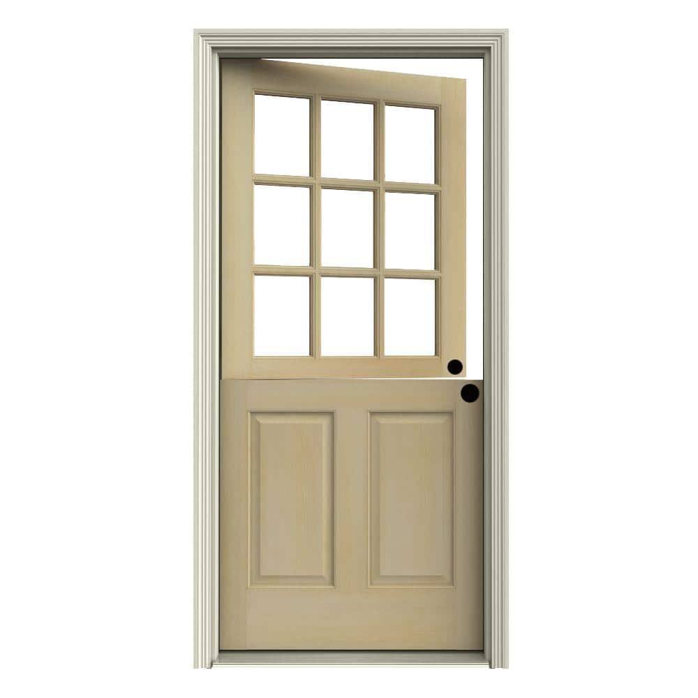 36 In. X 80 In. 9 Lite Unfinished Wood Prehung Inswing Dutch Back Door Auralast Jamb And Brickmold