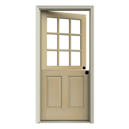 36 In. X 80 In. 9 Lite Unfinished Wood Prehung Inswing Dutch Back Door Auralast Jamb And Brickmold