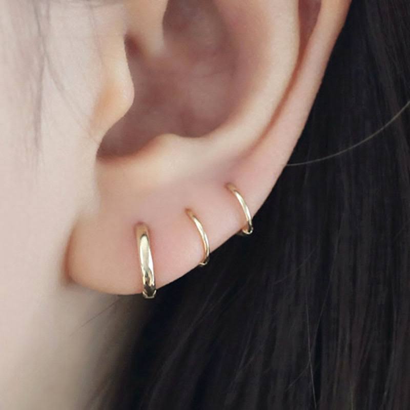 14k Gold Small Thin Hoop Earrings