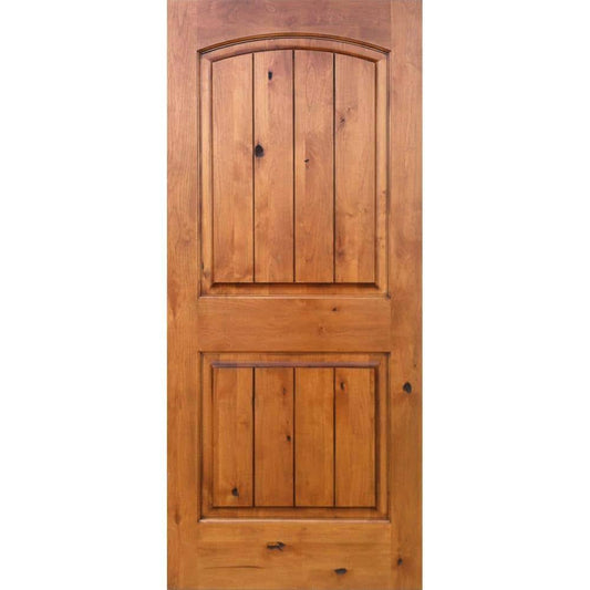 32 In. X 80 In. Knotty Alder 2-Panel Top Rail Arch V-Groove Solid Righ