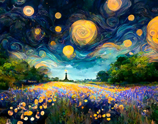 Van Gogh Inspired Digital Art | Starry Night And Garden At Sainte-Adresse | Printable Wall Art | Downloadable Wall Decor | Item #108