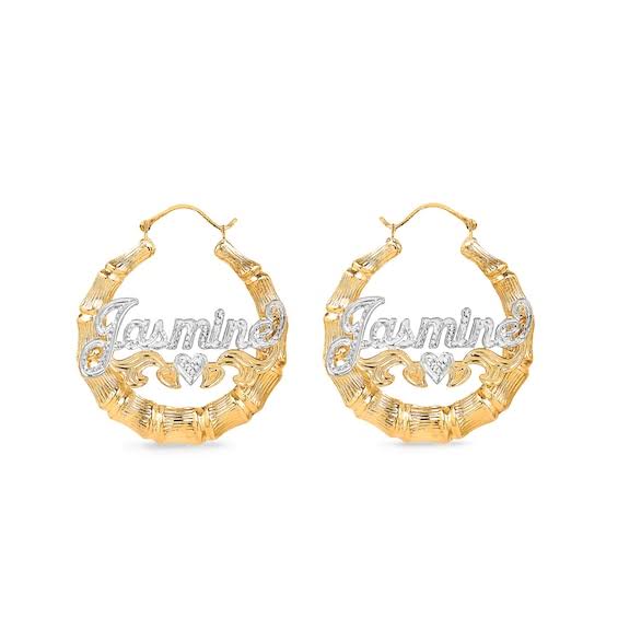 Two-Tone Bamboo Name Hoop Earrings In Sterling