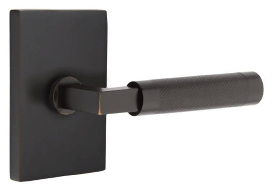 5112.Ls.Kn.Lh Knurled L-Square Left Handed Passage Door Lever Set With Modern Rectangular Rose From The Select Brass Collection