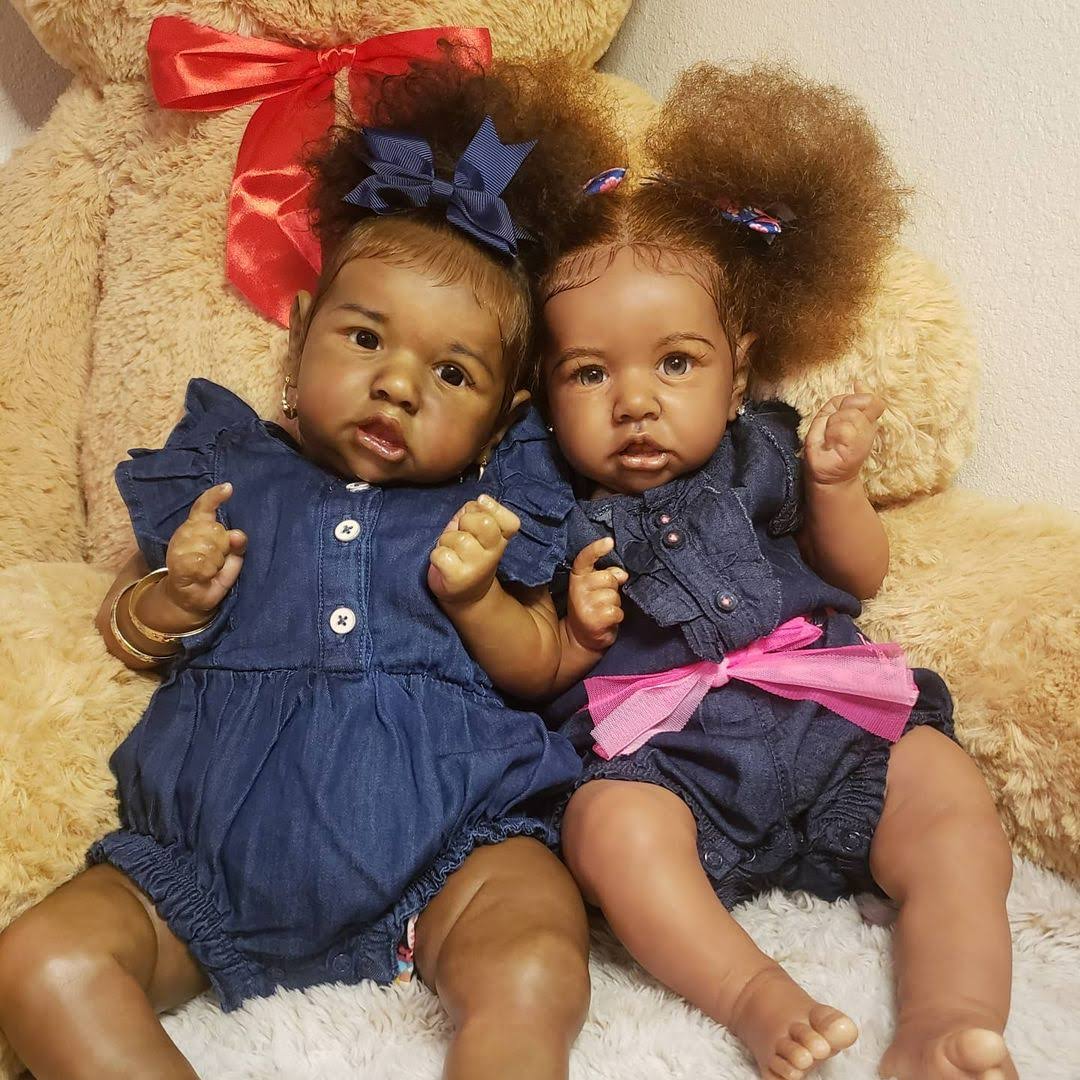 [Heartbeat & Sound ]20 Silicone Vinyl Kimora& Aislinn Black Twins African American Reborn Baby Girls Doll By Rsgdolls Silicone Vinyl Body Doll-Ai