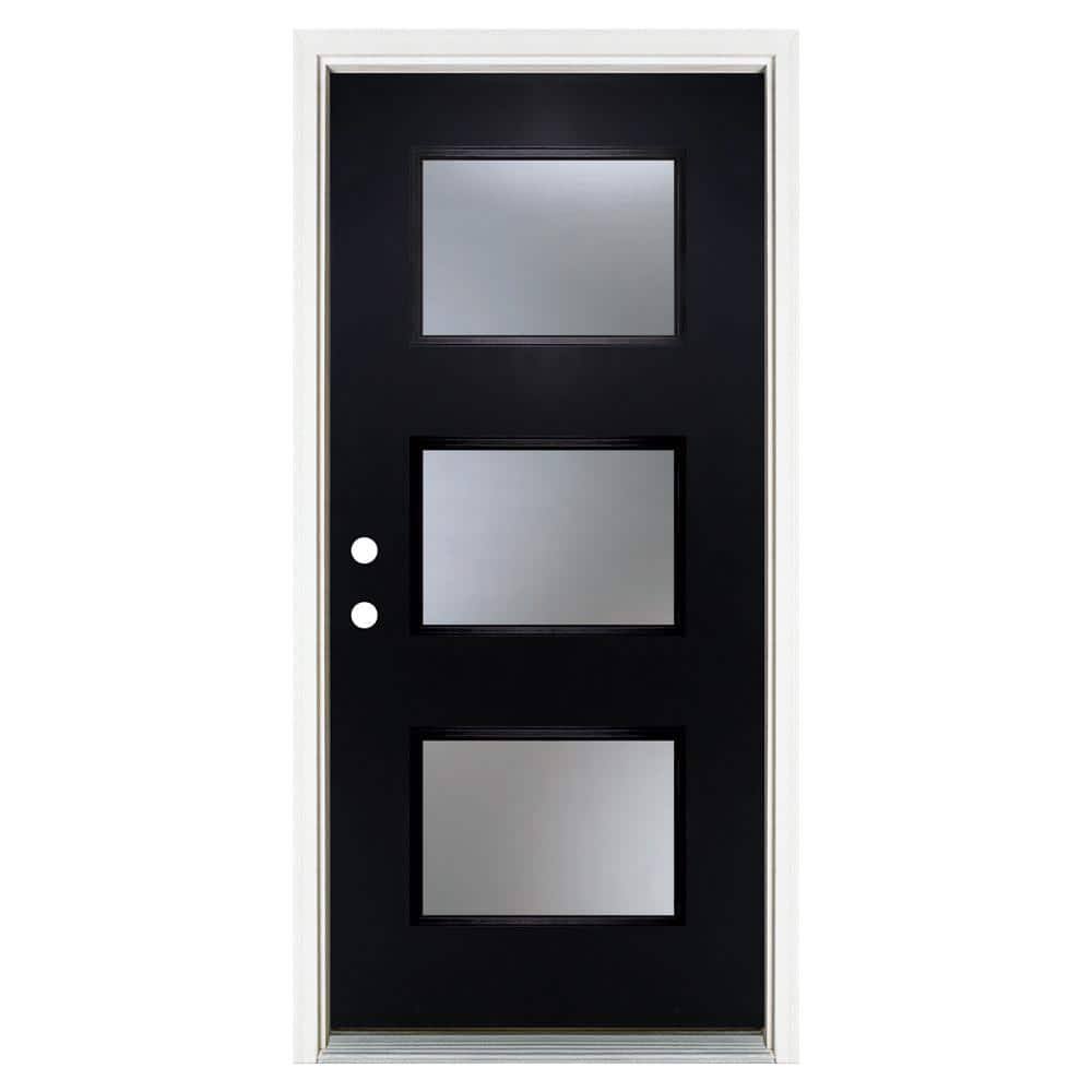 36 In. X 80 In. Right-Hand Inswing 3-Lite Frosted Glass