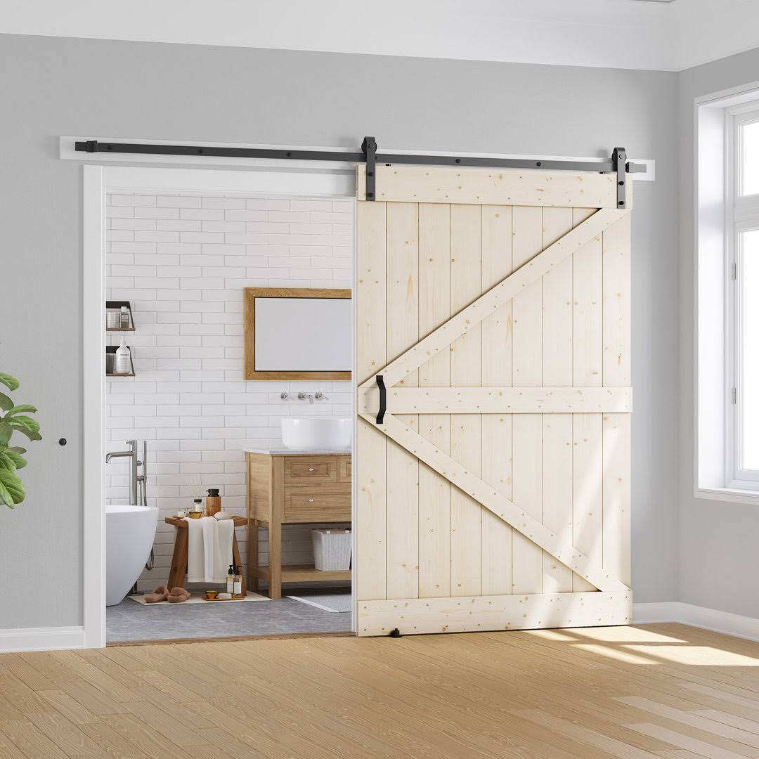 Wood Paneled Barn Door With Installation Hardware Kit Ldb_Building Finish: Unfinished, Size: 44 X 84